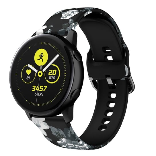 Cadorabo Silikonowa pasek 20mm kompatybilny z Samsung Galaxy Watch 42mm / 3 / 4 / 5 w Print Design KWIATY CZARNY BIAŁY - Wymienna opaska do Huawei Watch 2 do Nokia Steel do LG Watch Sport itp. Cadorabo