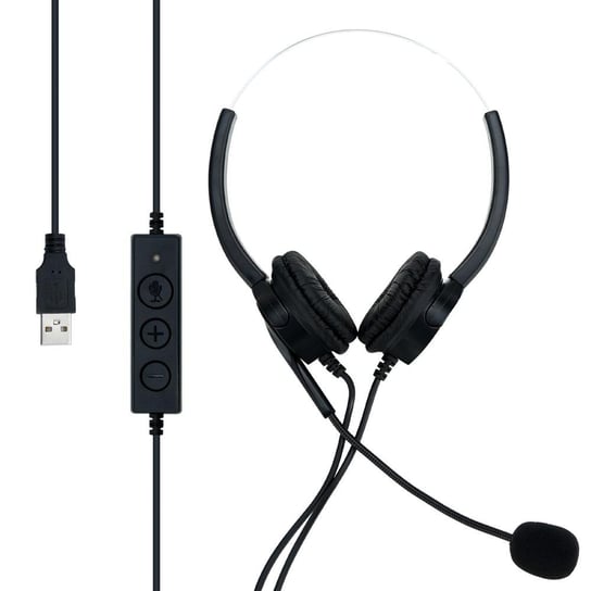 Cadorabo Zestaw słuchawkowy USB w CZARNY - Słuchawki do laptopa z mikrofonem z redukcją szumów do domu, biura, rozmów wideo, gier, muzyki itp. Cadorabo