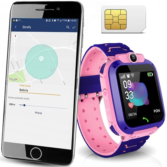 CALMEAN, Smartwatch Easy + karta SIM, różowy CALMEAN