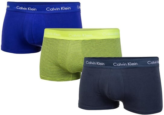 CALVIN  KLEIN BOKSERKI MĘSKIE 3 PARY LOW RISE TRUNK BLUE/YELLOW/GREY U2664G KKW - Rozmiar: S Calvin Klein