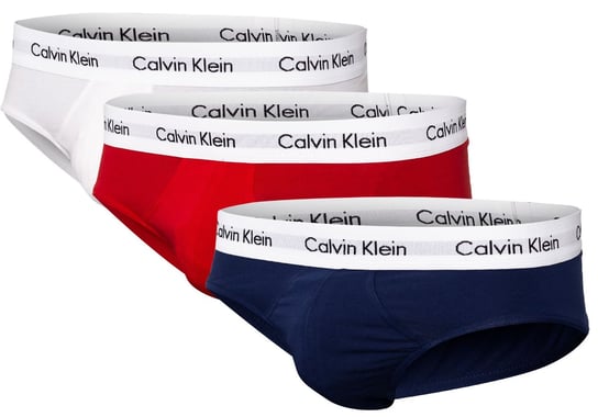 CALVIN  KLEIN MAJTKI MĘSKIE BRIEF 3 PAK WHITE/RED/NAVY U2661G I03 - Rozmiar: M Calvin Klein