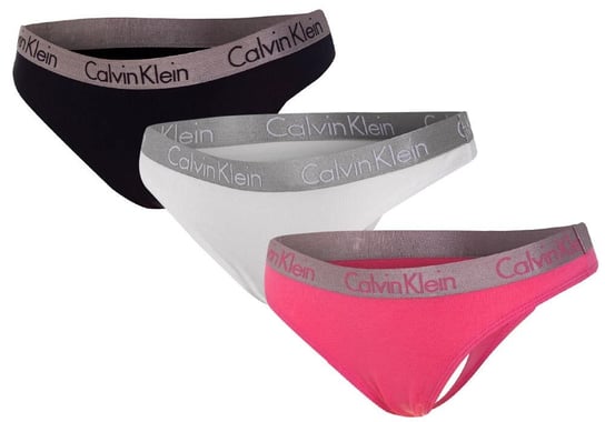 Calvin  Klein Majtki Stringi Damskie 3 Pary Black/White/Pink Qd3560E M8C L Calvin Klein