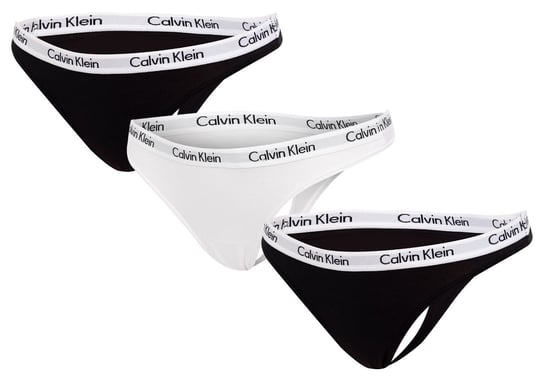 CALVIN  KLEIN MAJTKI STRINGI DAMSKIE 3 PARY BLACK/WHITE QD3587E WZB - Rozmiar: L Calvin Klein