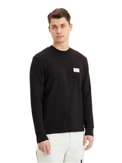 Calvin Klein Męska Koszulka Z Długim Rękawem Shrunken Badge Ls Waffle Black J30J321704 Beh L Calvin Klein