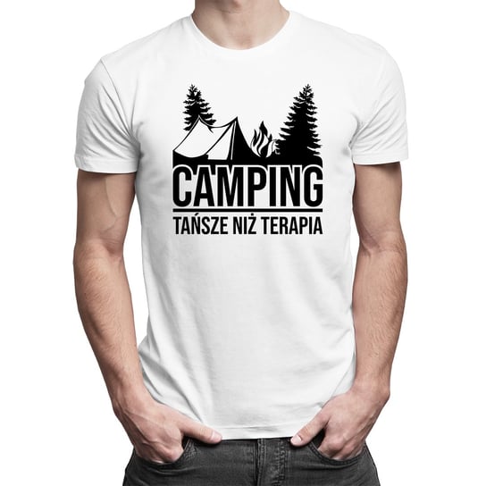 Camping - tańsze niż terapia - męska koszulka z nadrukiem Koszulkowy