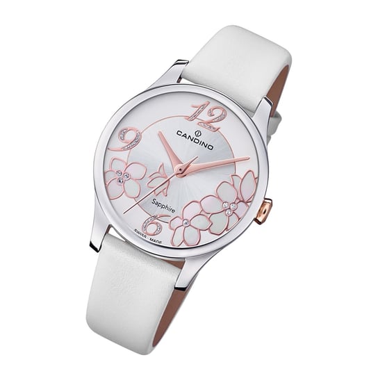 Candino damski zegarek analogowy Elegance C4720/1 modny skórzany zegarek na rękę biały UC4720/1 Candino