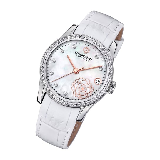Candino Damski zegarek analogowy Elegance C4721/1 Modny skórzany zegarek na rękę biały UC4721/1 Candino
