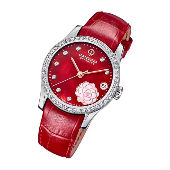 Candino Damski zegarek analogowy Elegance C4721/2 Modny skórzany zegarek na rękę czerwony UC4721/2 Candino