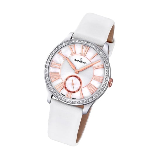 Candino zegarek damski Elegance C4596/1 kwarcowy skórzany zegarek na rękę biały analogowy UC4596/1 Candino