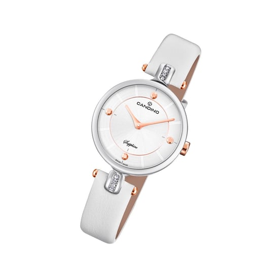 Candino zegarek damski Elegance C4658/1 kwarcowy skórzany zegarek na rękę biały analogowy UC4658/1 Candino
