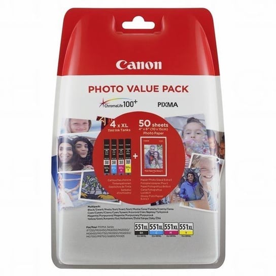 Canon oryginalny ink / tusz CLI-551XL C/M/Y/BK Photo Paper Value Pack, CMYK, blistr, 6443B006, Canon Pixma iP7250,iP8750,iX6850, Canon