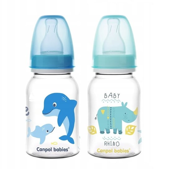 Canpol babies butelka wąska 120 ml 0m+ delfin nosorożec 2 szt Canpol Babies