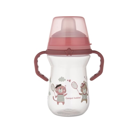 Canpol babies, kubek z silikonowym ustnikiem FirstCup, Bonjour, 250 ml, różowy Canpol Babies
