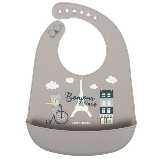 Canpol babies, Śliniak silikonowy z kieszonką BONJOUR PARIS, beżowy Canpol Babies
