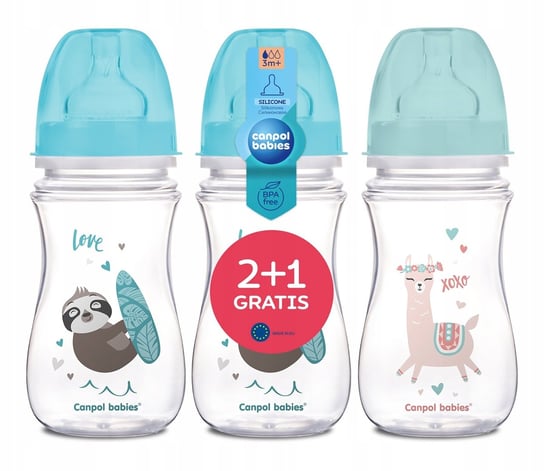Canpol babies zestaw 3 butelek szerokich antykolkowych 240ml Exotic ze smoczkami 3m+ Canpol Babies