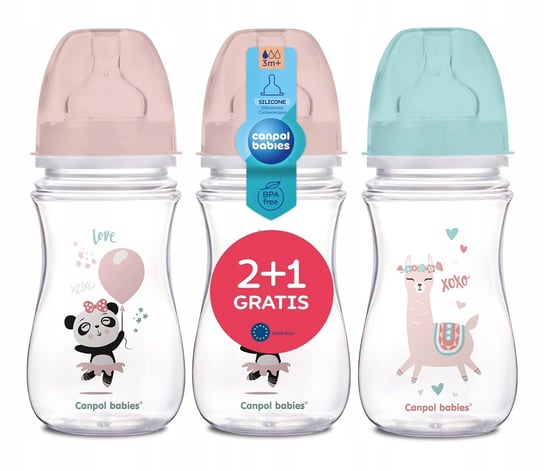 Canpol babies zestaw 3 butelek szerokich antykolkowych 240ml Exotic ze smoczkami 3m+ Canpol Babies