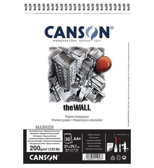 Canson, blok do markerów A4, The Wall, 200 g, 30 arkuszy Canson