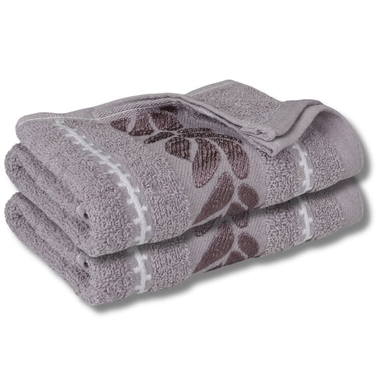 Cappucino ręcznik bawełniany z ozdobnym haftem, ręcznik kąpielowy liście 70x135 cm x2 RED