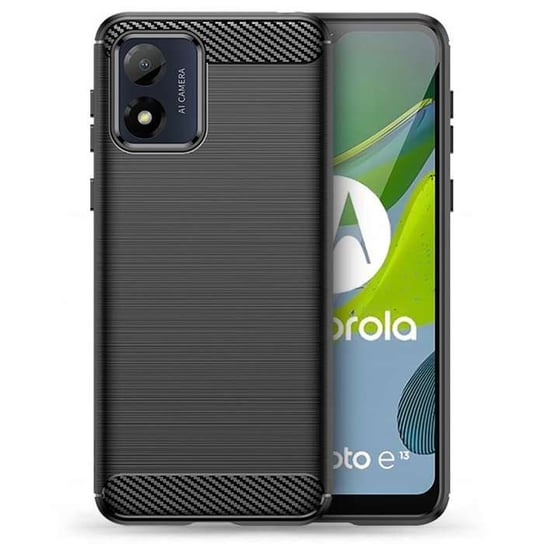 Carbon Case elastyczne etui pokrowiec Motorola Moto E13 czarny Bestphone