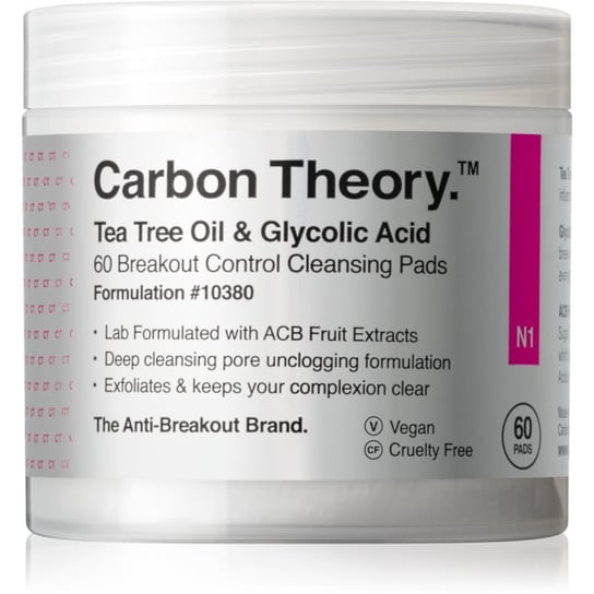 Carbon Theory Tea Tree Oil & Glycolic Acid płatki oczyszczające dla efektu rozjaśnienia i wygładzenia skóry 60 szt. Carbon Theory