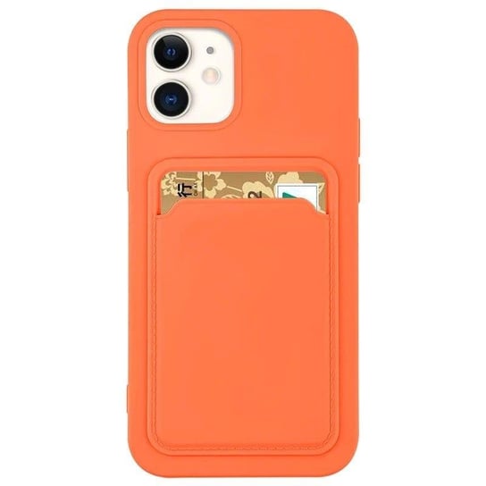 Card Case silikonowe etui portfel z kieszonką na kartę dokumenty do iPhone 11 pomarańczowy Hurtel