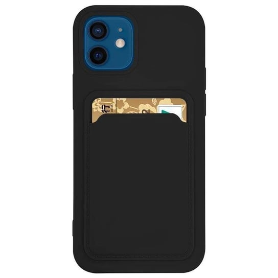 Card Case silikonowe etui portfel z kieszonką na kartę dokumenty do iPhone 12 czarny Hurtel