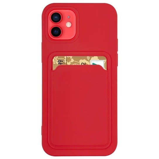Card Case silikonowe etui portfel z kieszonką na kartę dokumenty do Samsung Galaxy A52s 5G / A52 5G / A52 4G czerwony Hurtel