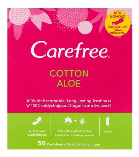 Carefree, Cotton Aloe, wkładki higieniczne, 56 szt. Carefree