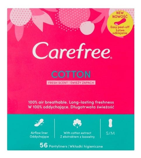 Carefree, Cotton Fresh, wkładki higieniczne, 56 szt. Carefree