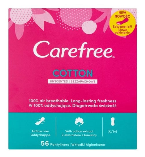 Carefree, Cotton, wkładki higieniczne bezzapachowe, 56 szt. Carefree