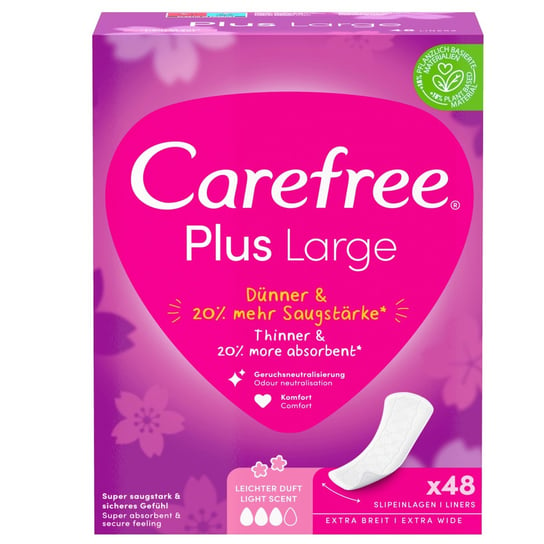 Carefree Plus Large, Wkładki higieniczne, Light Scent, 48szt. Carefree
