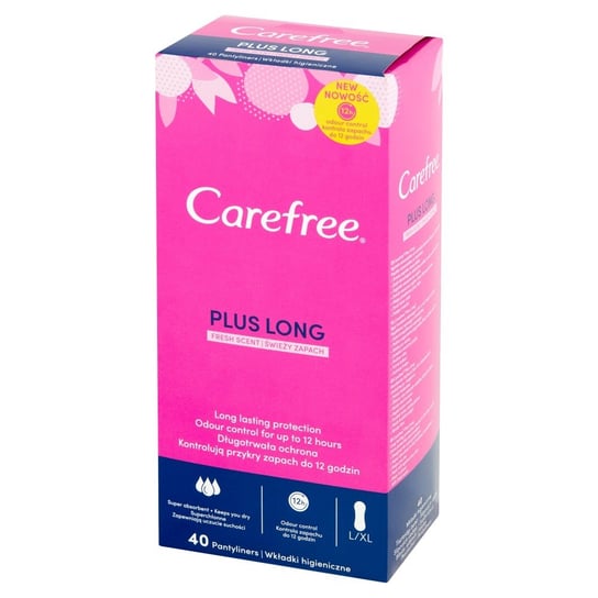 Carefree, Plus Long, wkładki higieniczne Fresh Scent, 40 szt. Carefree