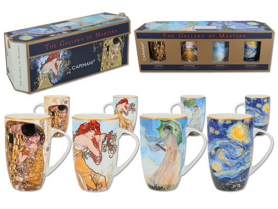 Carmani, Komplet 4 kubków G.Klimt. A. Mucha. C. Monet. V. Van Gogh Carmani