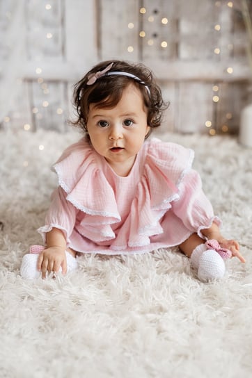 Carmella Pink muślinowa sukienka do chrztu z koronką Royal Baby Shop