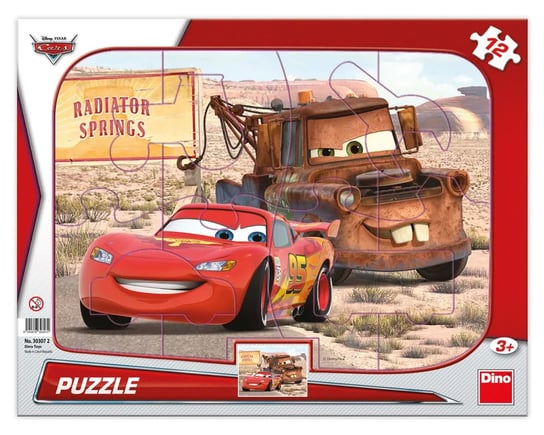 Cars Auta Puzzle kształtowe w ramce Zygzak i Złomek 12 elementów obrazek 31 x 23 cm idealne dla dziecka 3+ Dino Toys