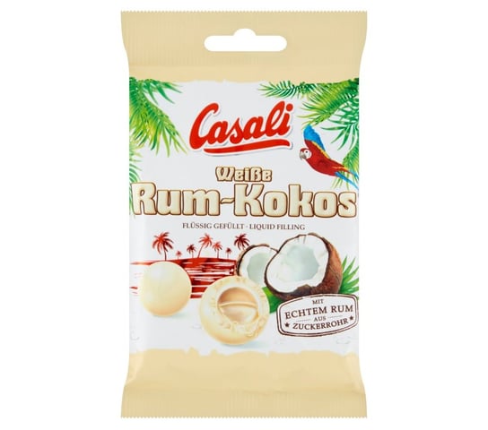 Casali Draże rum-kokos z płynnym nadzieniem w białej czekoladzie 100g Casali