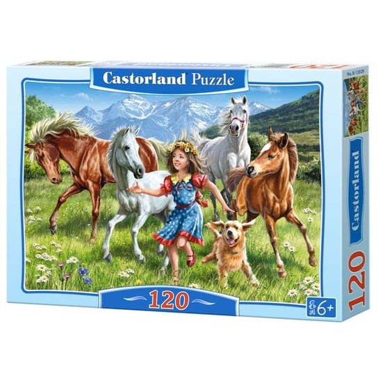 Castorland, puzzle, Dziewczynka z końmi na łące, 120 el. Castorland