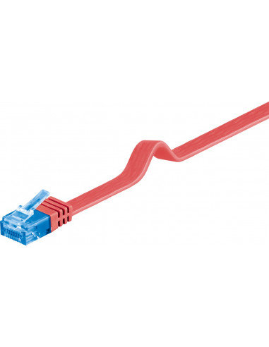 CAT 6A Płaska Kabel połączeniowy,U/UTP, Czerwony - Długość kabla 2 m Goobay