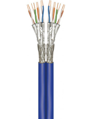 CAT 7A+ kabel sieciowy duplex, S/FTP (PiMF), Niebieski - Długość kabla 100 m Goobay