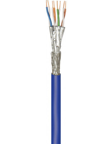 CAT 7A+ kabel sieciowy, S/FTP (PiMF), Niebieski - Długość kabla 100 m Goobay