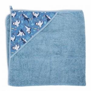 Ceba Baby, Ręcznik z kapturkiem/Okrycie kąpielowe, Printed Line Shark, 100x100 cm Ceba Baby
