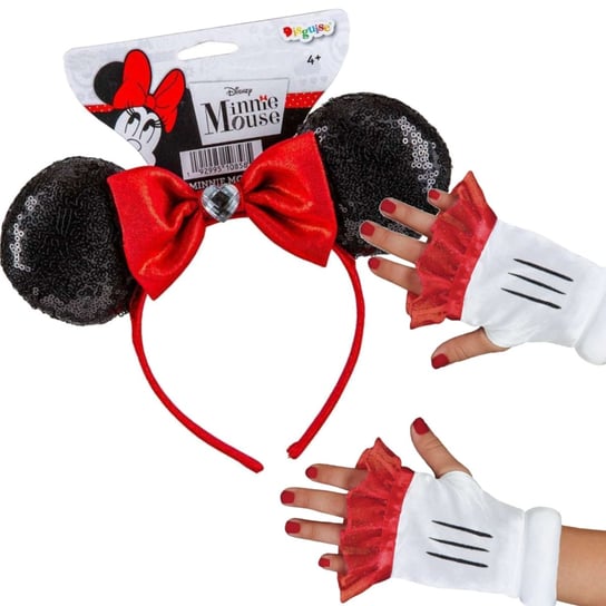 Cekinowa opaska do włosów Uszy Myszki Minnie z kokardką oraz Rękawiczki bez palców Disney Myszka Minnie Minnie Mouse