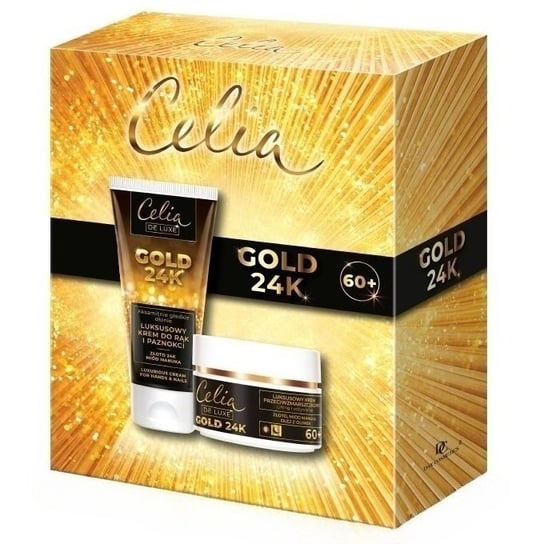 Celia De Luxe Gold 24K zestaw luksusowy krem przeciwzmarszczkowy 60+ 50ml + luksusowy krem do rąk i paznokci 80ml Celia