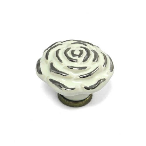 Ceramiczna gałka meblowa róża biało-złota, włoskiej firmy Italmetal. Italmetal