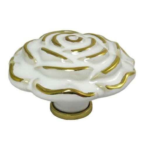 Ceramiczna gałka meblowa róża biało-złota, włoskiej firmy Italmetal. Italmetal