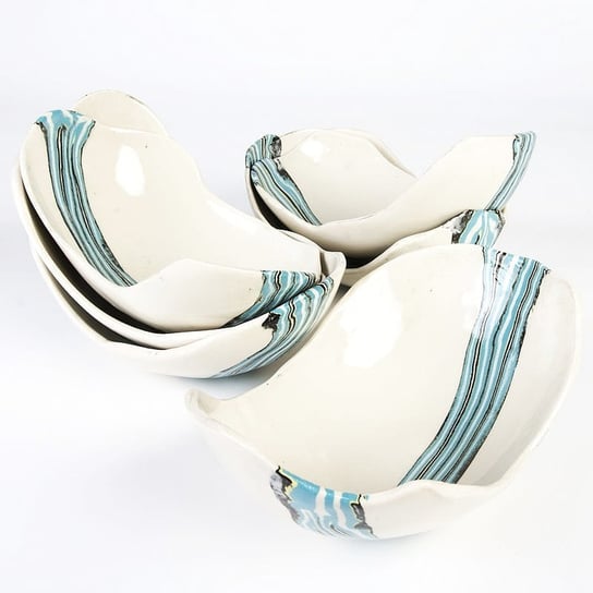 Ceramiczna miseczka, biało-niebieska, dł. 18 cm - ceramika agatowa, handmade | Skrawki Natury Skrawki Natury
