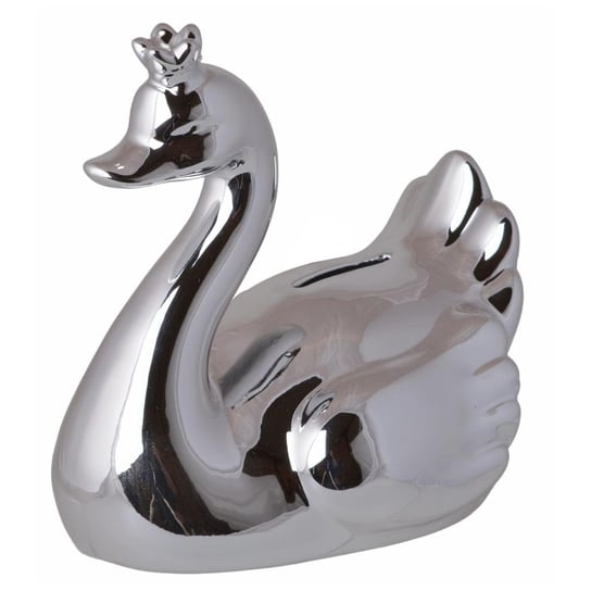Ceramiczna Skarbonka - Srebrny Łabędź Z Koroną Womet 16 Cm Duwen