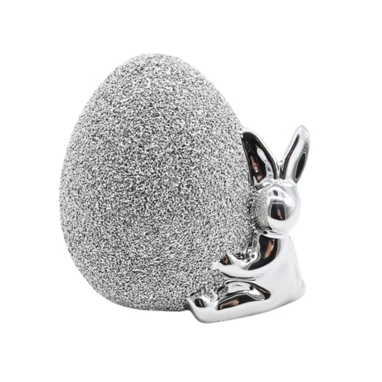 Ceramiczne jajko z królikiem dekoracyjne srebrne srebrny Wisan