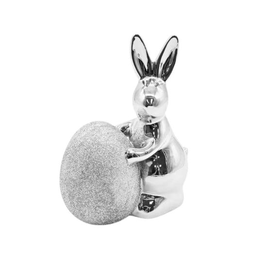 Ceramiczny królik jajko dekoracyjny srebro srebrny Wisan