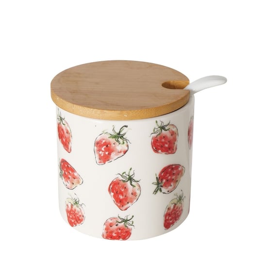 Ceramiczny pojemnik z łyżką i bambusową pokrywą, STRAWBERRY Boltze Home